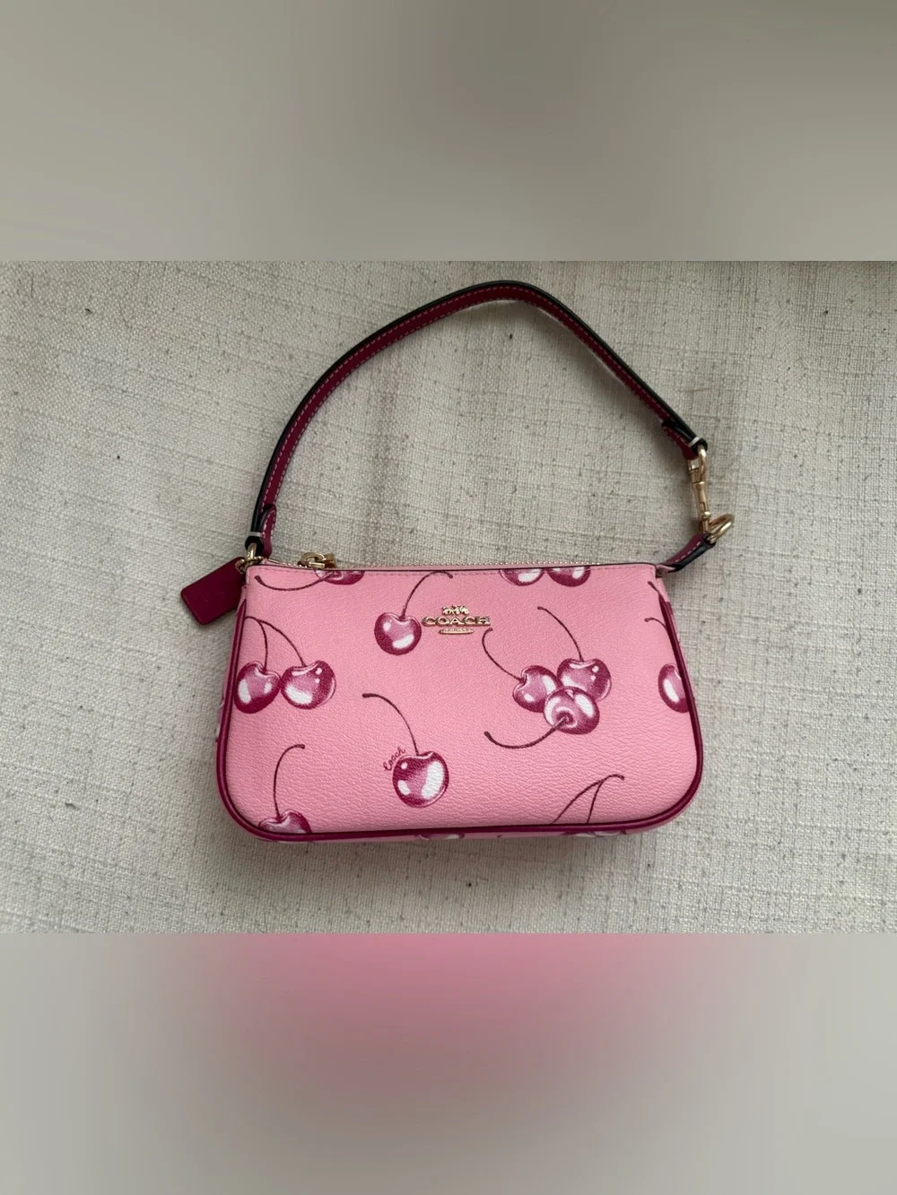 Coach Pink Cherry Shoulder Wristlet with Matching Card Case